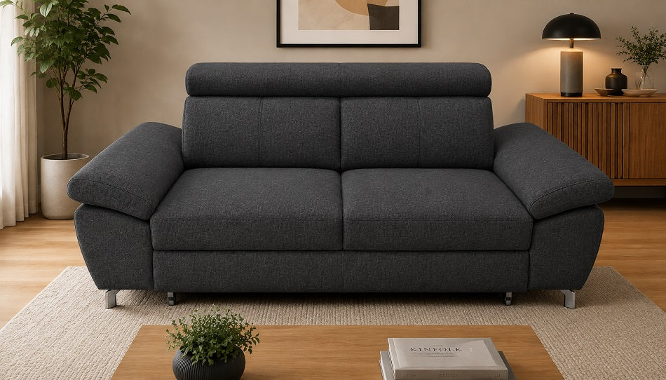 Susana 2 Seater Sofa Bed VELVET SLEEK Monolith 92 Clearance