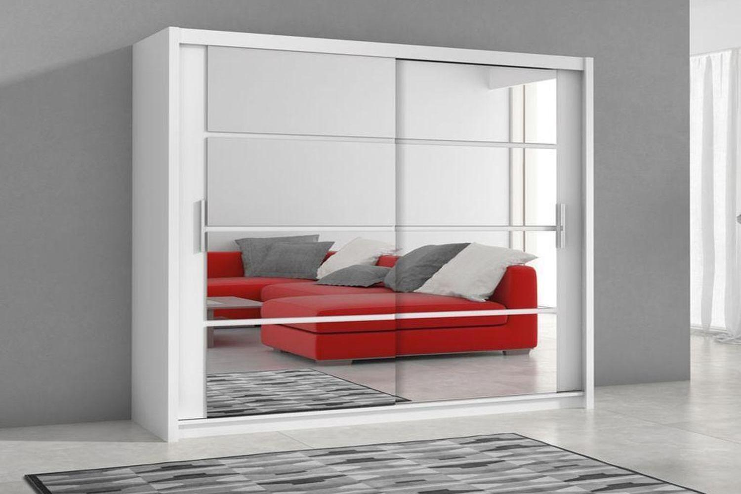 Dakota 203 White Sliding Wardrobe With Mirror