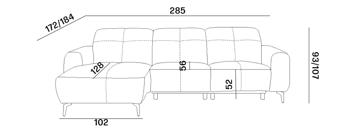 Este Small Recliner Corner Sofa dimensions