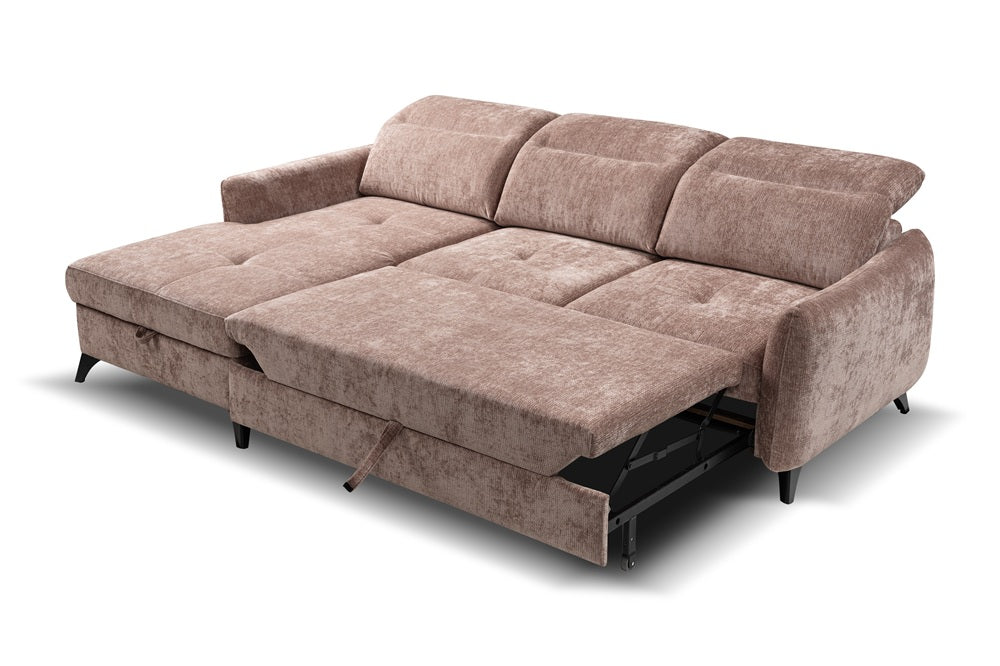 Narożna sofa z funkcją spania Mario z pojemnikiem na pościel