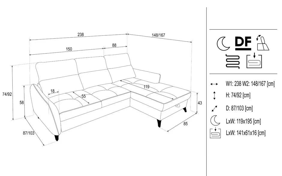 London Express Delivery Corner Sofa Bed With Storage Kensington Nutmeg dimensions