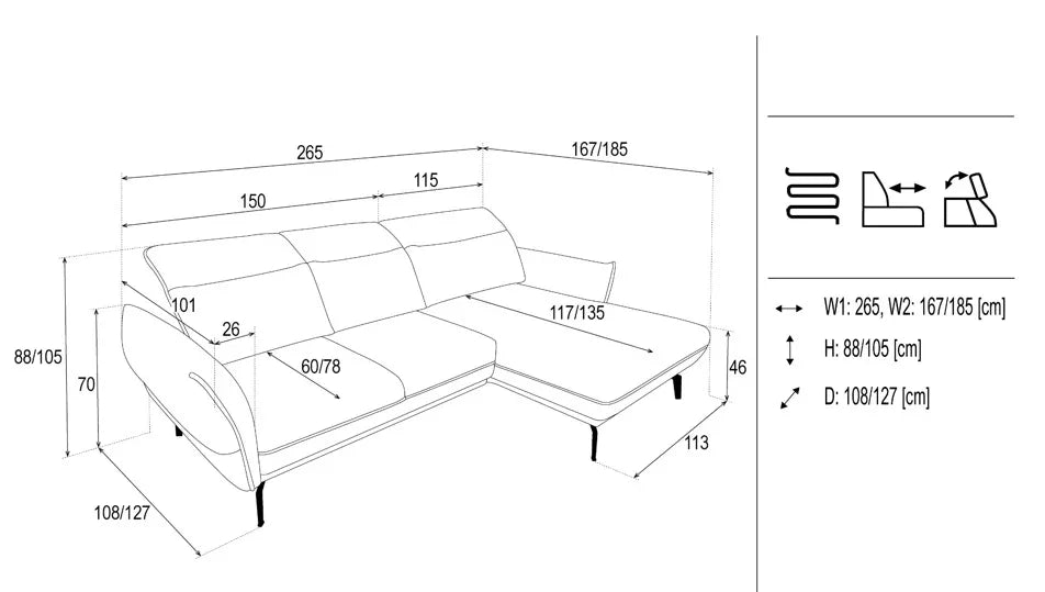 Vini Express Delivery Corner Sofa Euston Rustic dimensions