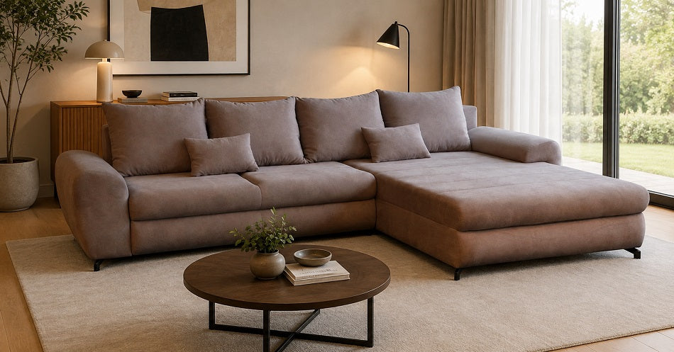 Narożna sofa z funkcją spania i pojemnikiem Yoko
