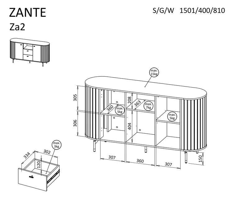 Zante 02 Sideboard dimensions