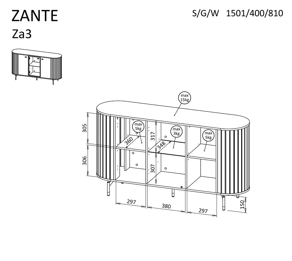 Zante 03 Sideboard dimensions