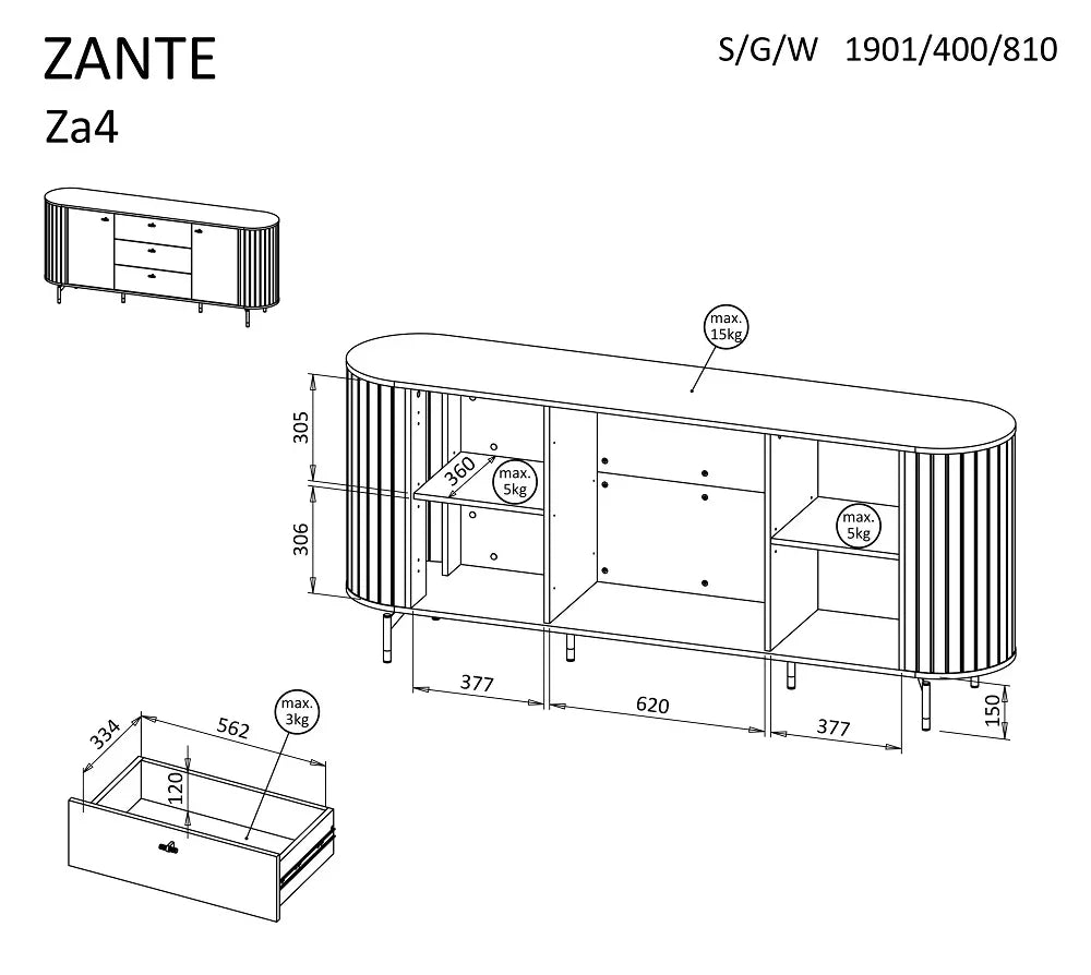 Zante 04 Sideboard dimensions