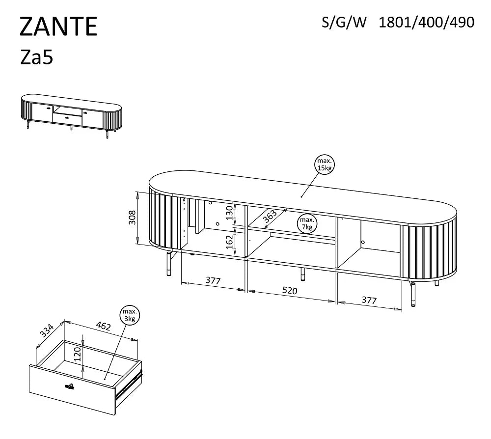 Zante TV Unit 180 dimensions