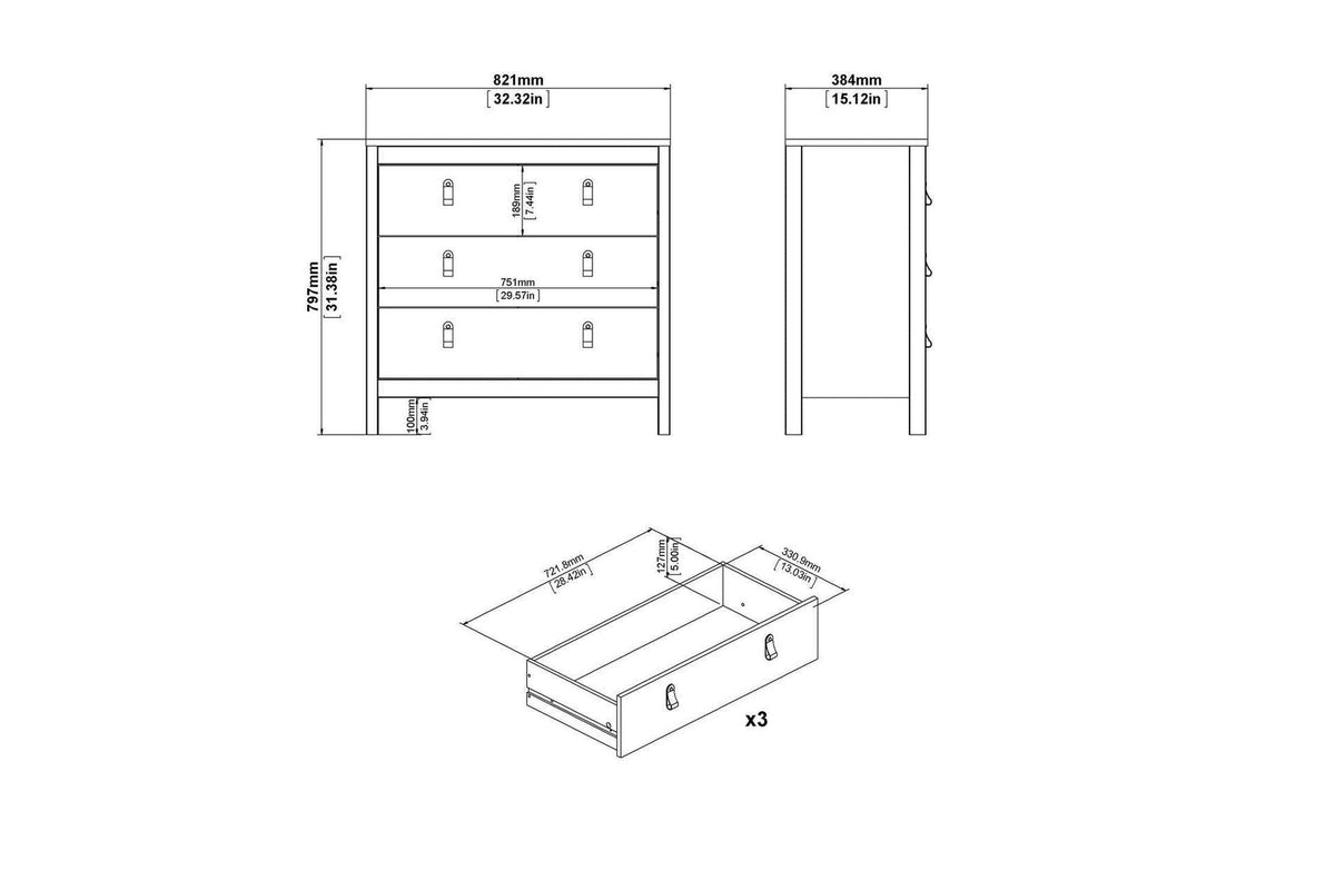 Madrid Chest 3 Drawers In White