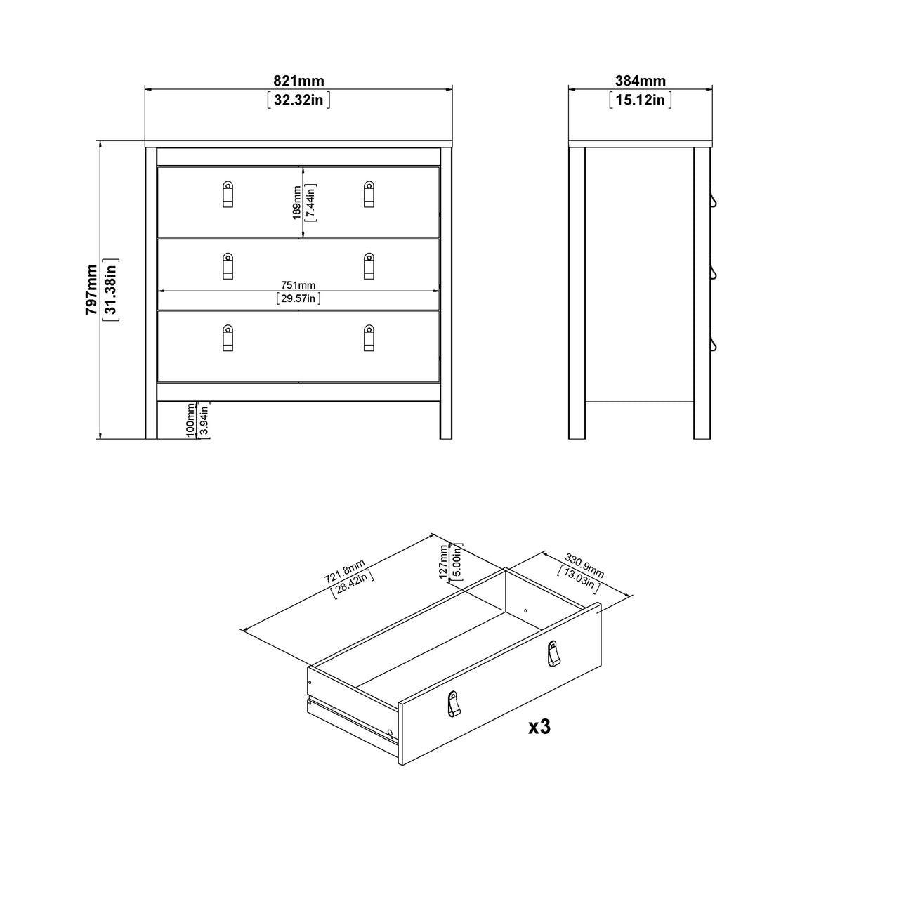 Madrid Chest 3 Drawers in White