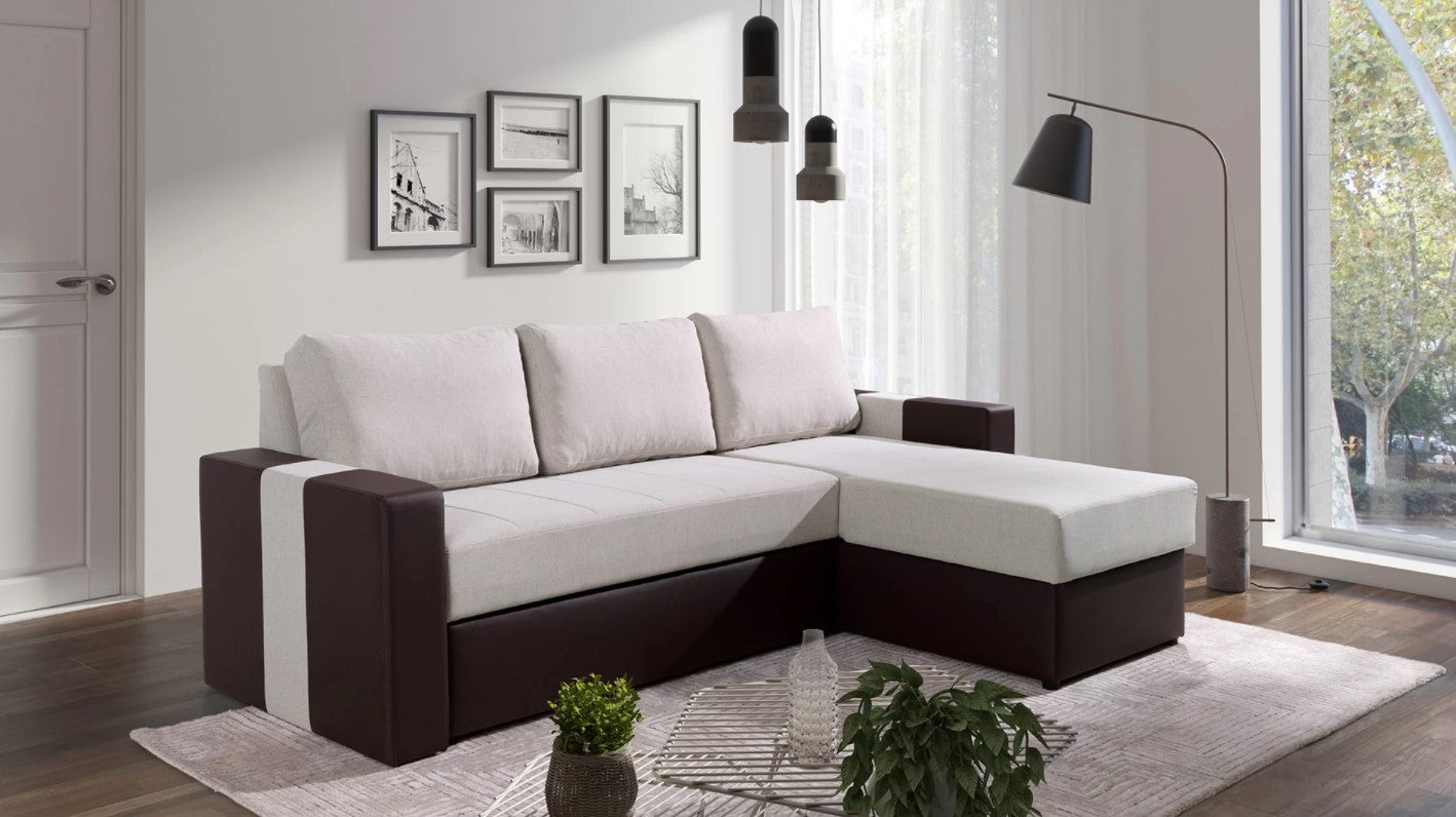 Adel Corner Sofa Bed Beige - Fast Delivery 