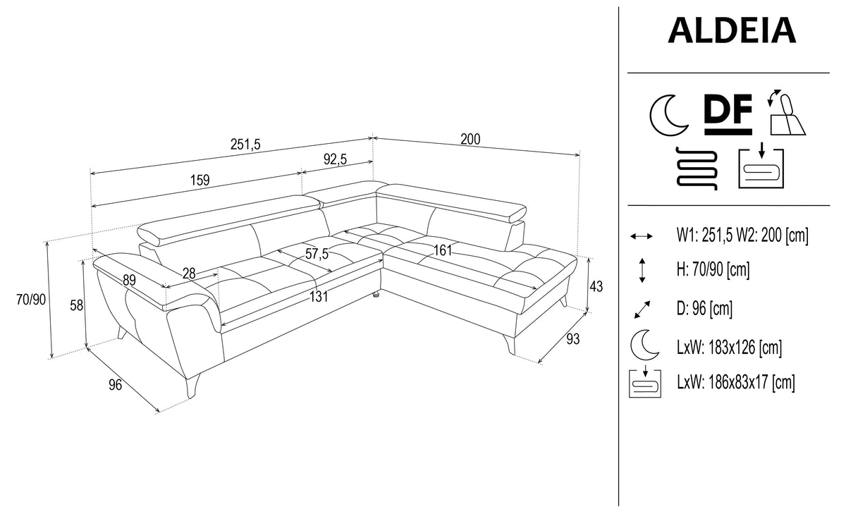 Aldeia Corner Sofa Bed With Storage dimensions