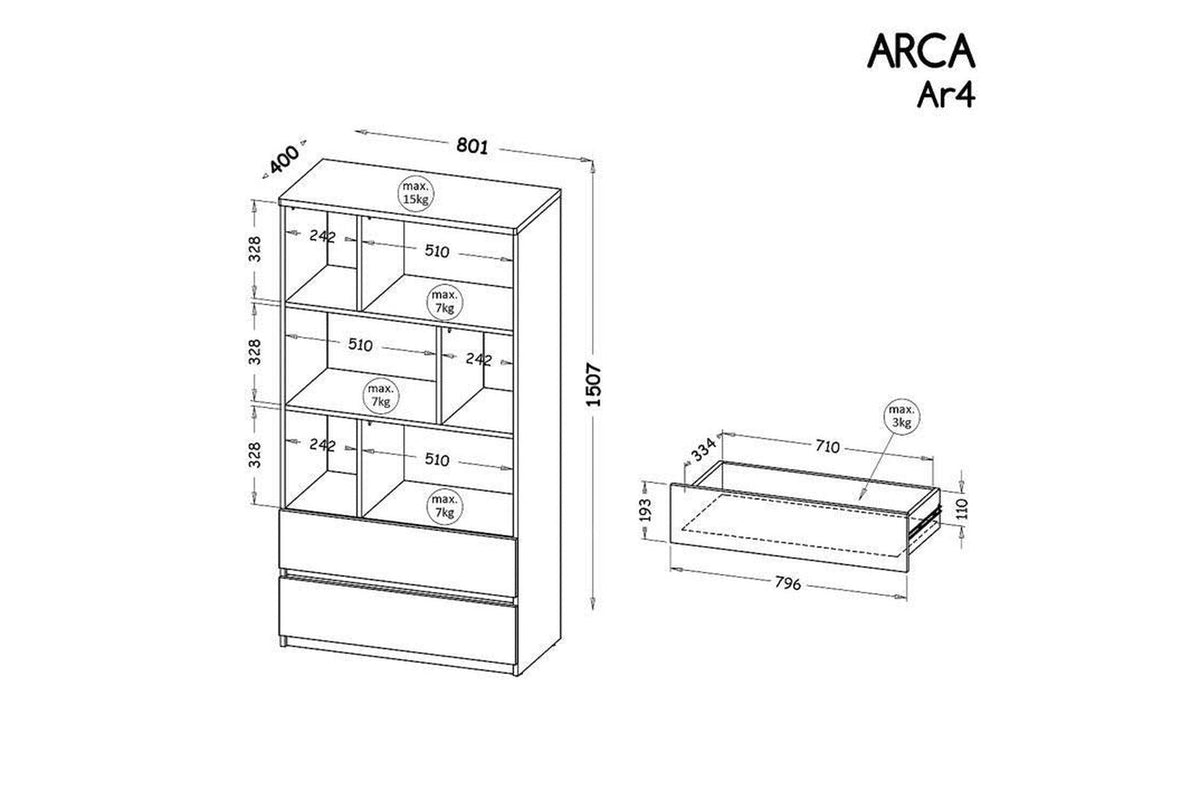 Arca Express Delivery Bookcase 80 With Drawers Oak Wotan/White