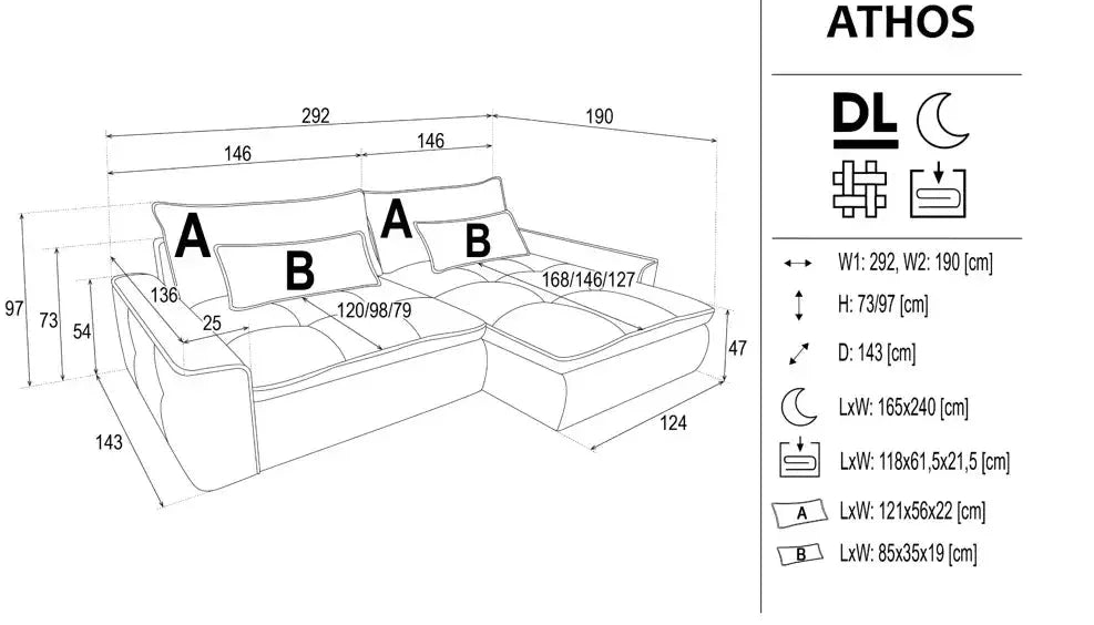 Athos Corner Sofa Bed With Storage dimensions