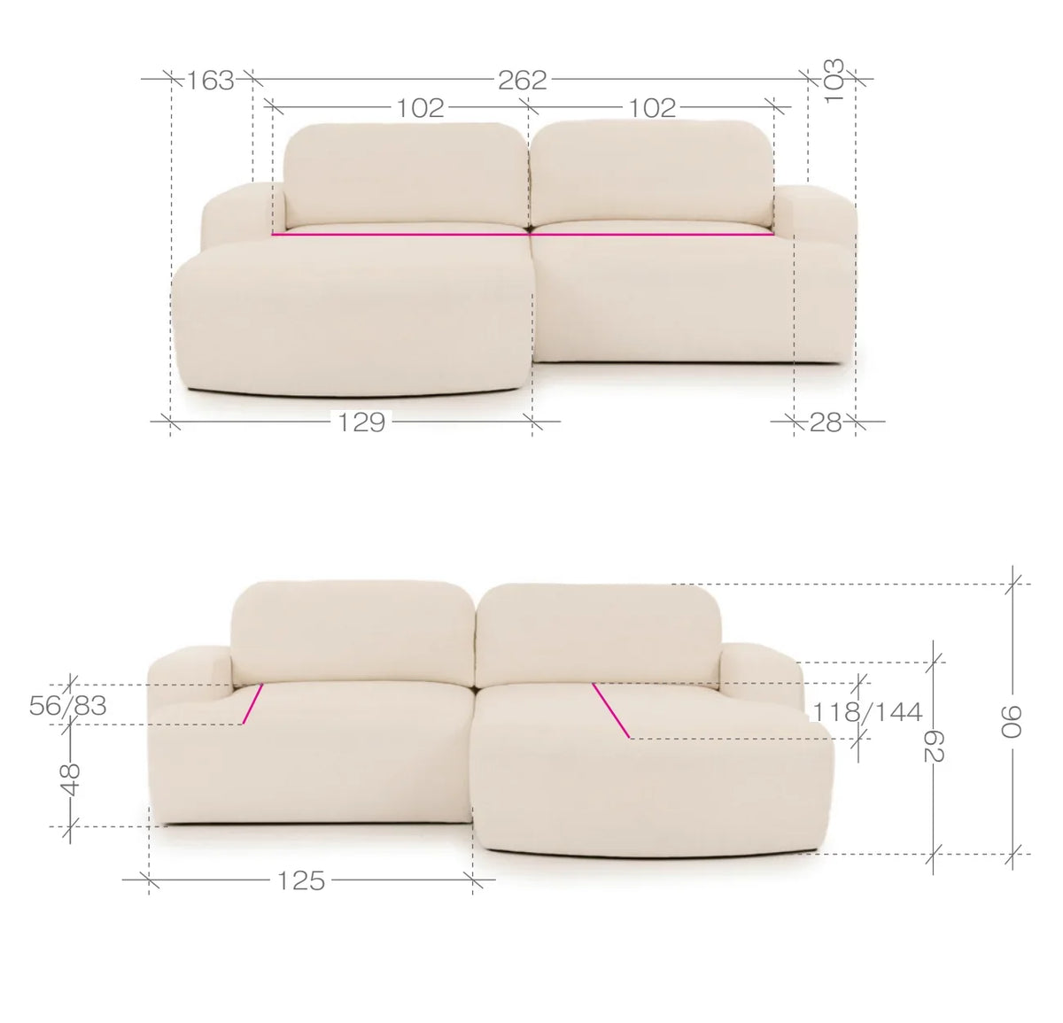 Dover Corner Sofa Bed With Storage dimensions