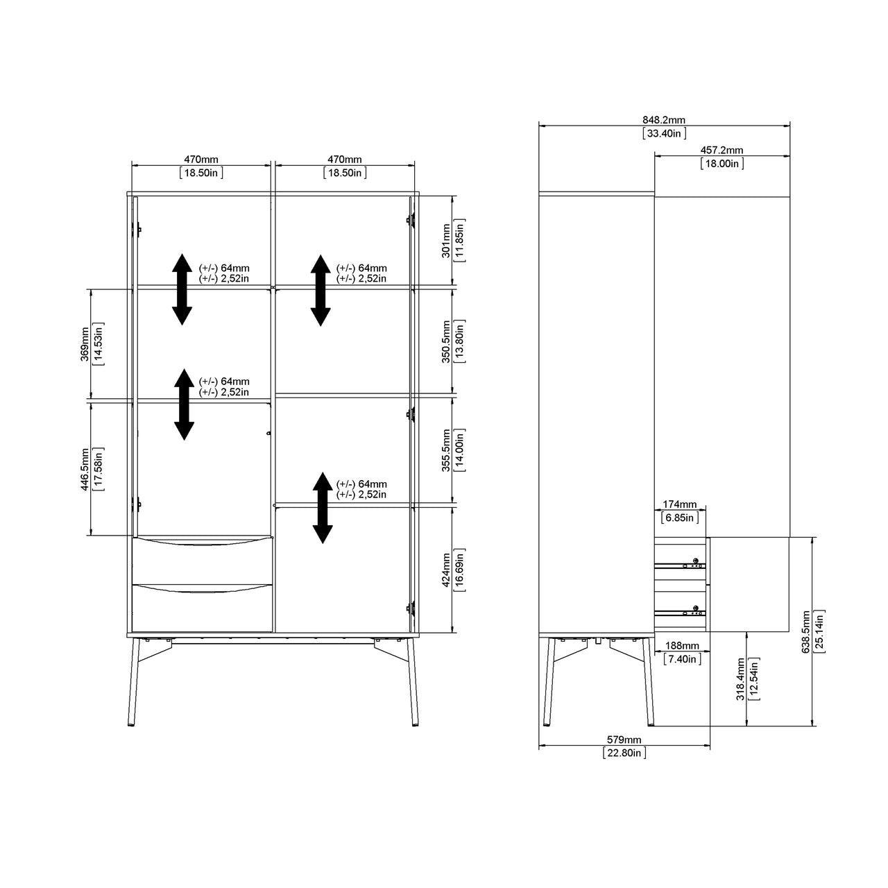 Fur China Cabinet With Doors + Drawers in Grey and White