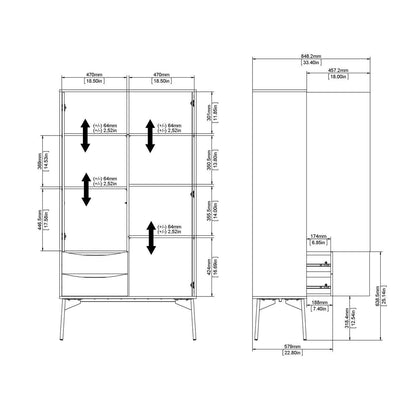 Fur China Cabinet With Doors + Drawers in Grey and White