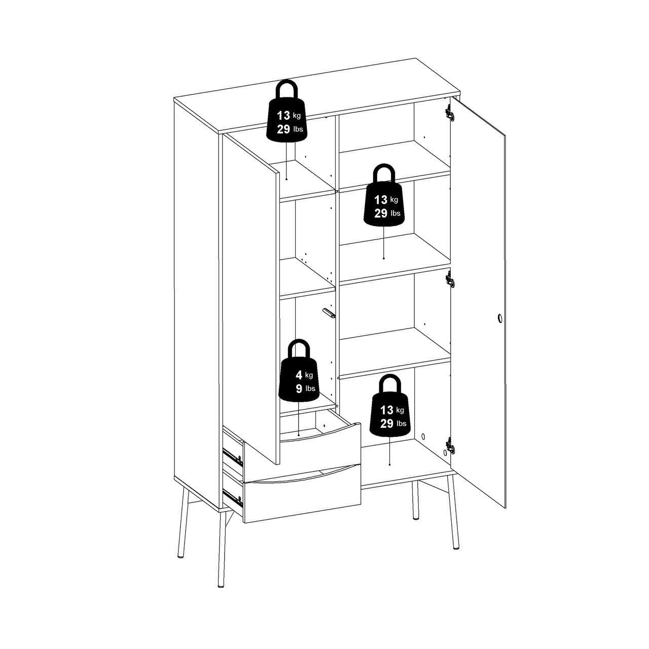 Fur China Cabinet With Doors + Drawers in Grey and White