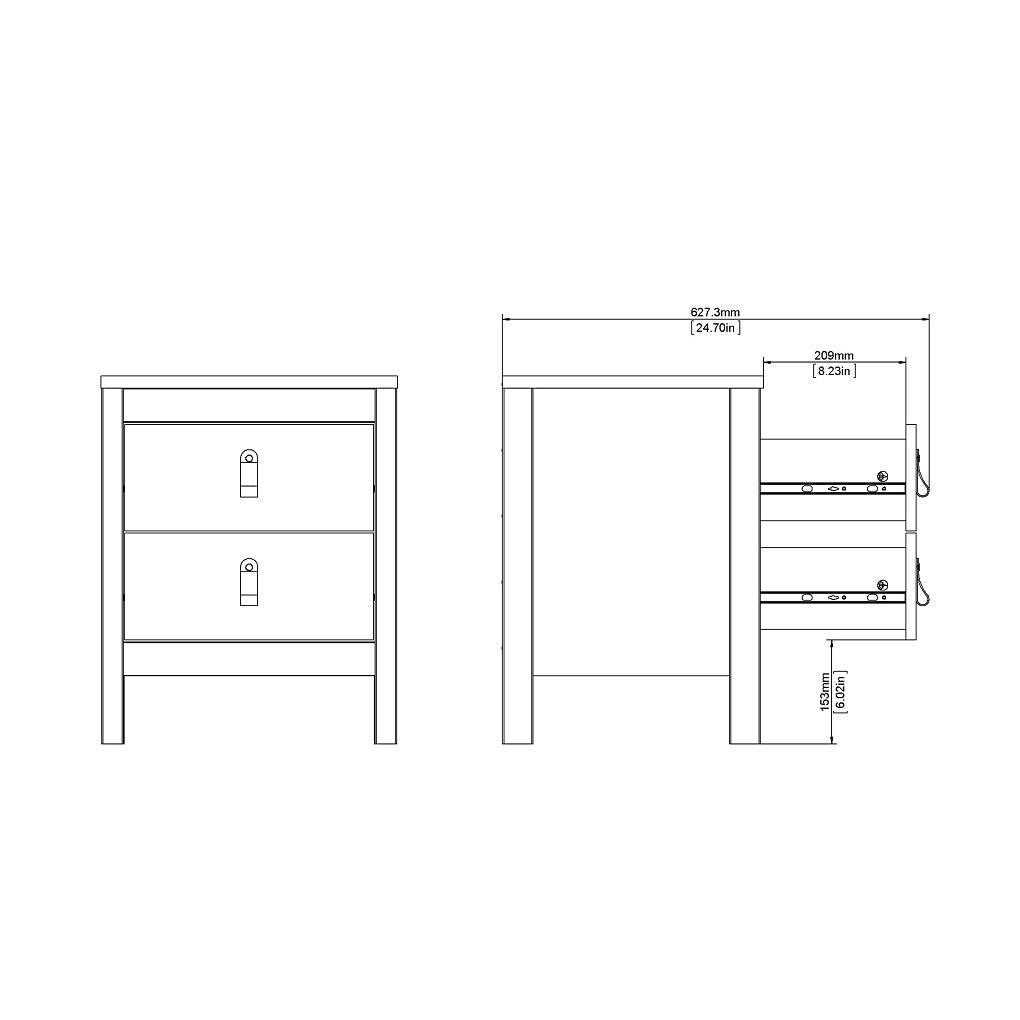 Barcelona Bedside Table 2 drawers in Matt Black