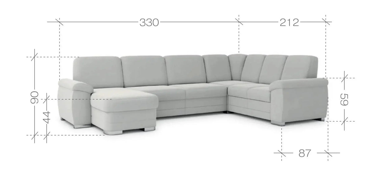Barello Xl U-Shape Corner Sofa Bed dimensions