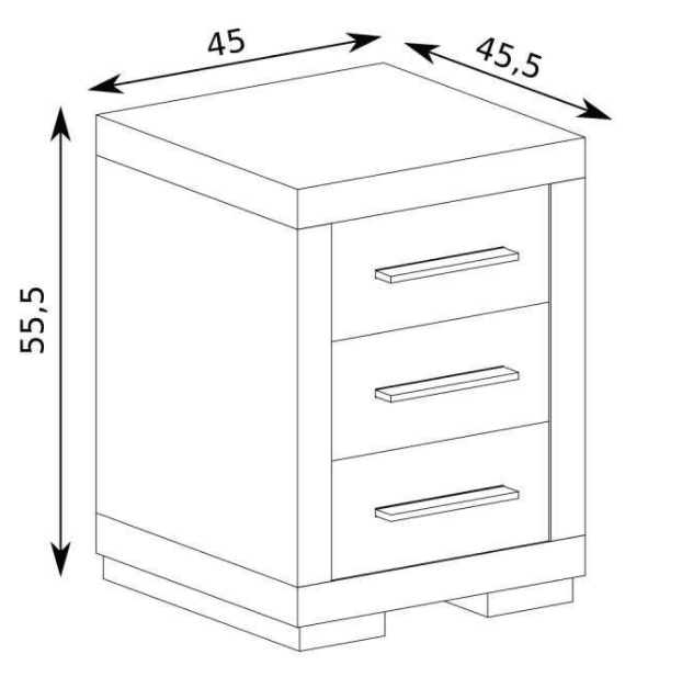 Vegas 3 Drawer Bedside Table