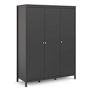 Madrid Wardrobe with 3 Doors in Matt Black - Msofas LTD