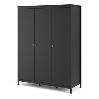 Madrid Wardrobe with 3 Doors in Matt Black - Msofas LTD