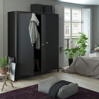 Madrid Wardrobe with 3 Doors in Matt Black - Msofas LTD