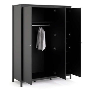 Madrid Wardrobe with 3 Doors in Matt Black - Msofas LTD