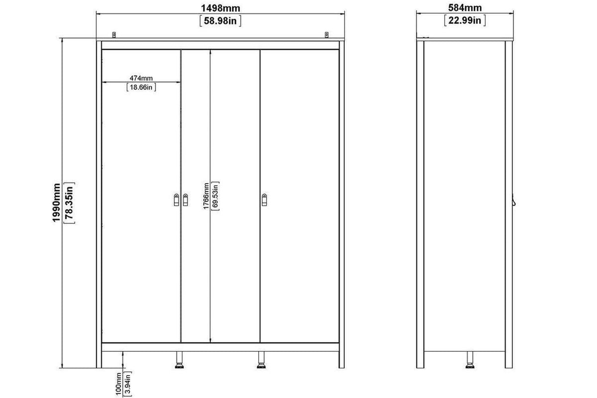 Madrid Wardrobe With 3 Doors In Matt Black