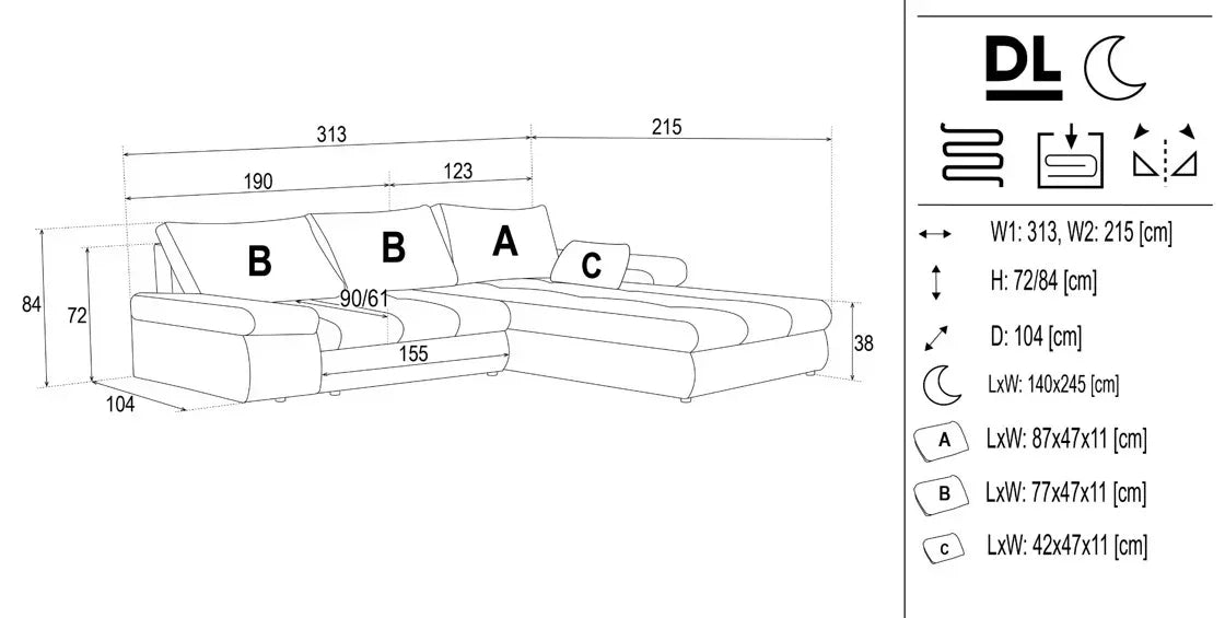 Bono Corner Sofa Bed With Storage dimensions