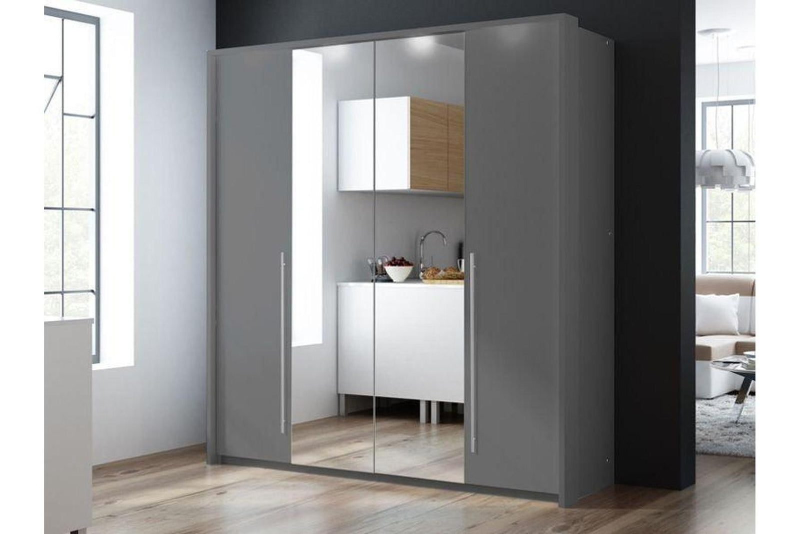 Brema 210 Sliding Wardrobe Lava With Mirror