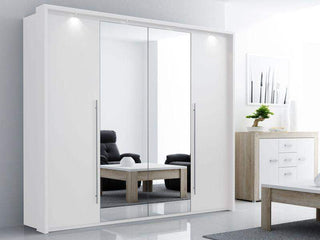 Brema 256 Wardrobe White with Mirror - Msofas LTD