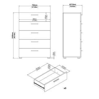 Pepe Chest of 5 Drawers in Black - Msofas LTD