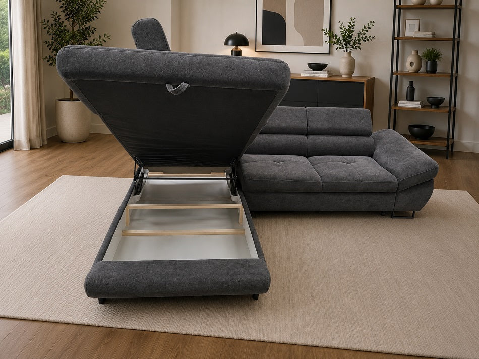 Fabio Express Delivery narożna rozkładana sofa z pojemnikiem Curio 97