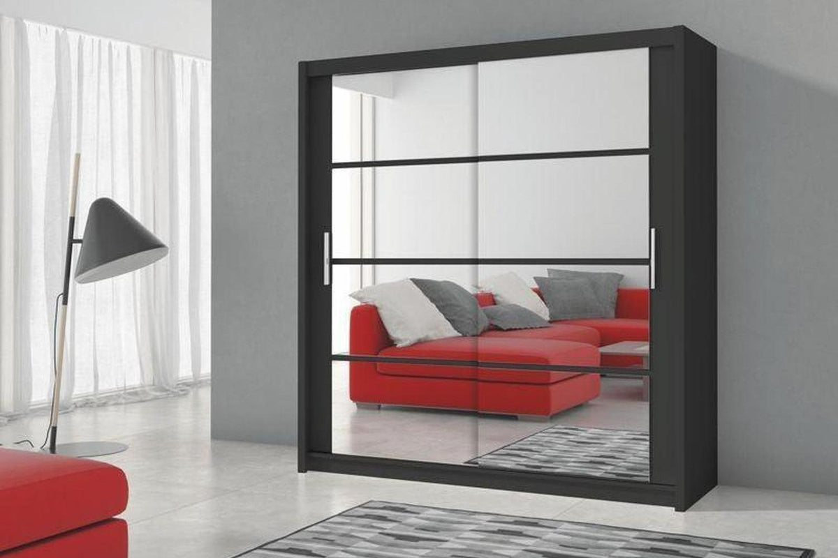 Dakota 160 Black Sliding Wardrobe With Mirror