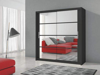 Dakota 160 Black Wardrobe with Mirror - Msofas LTD