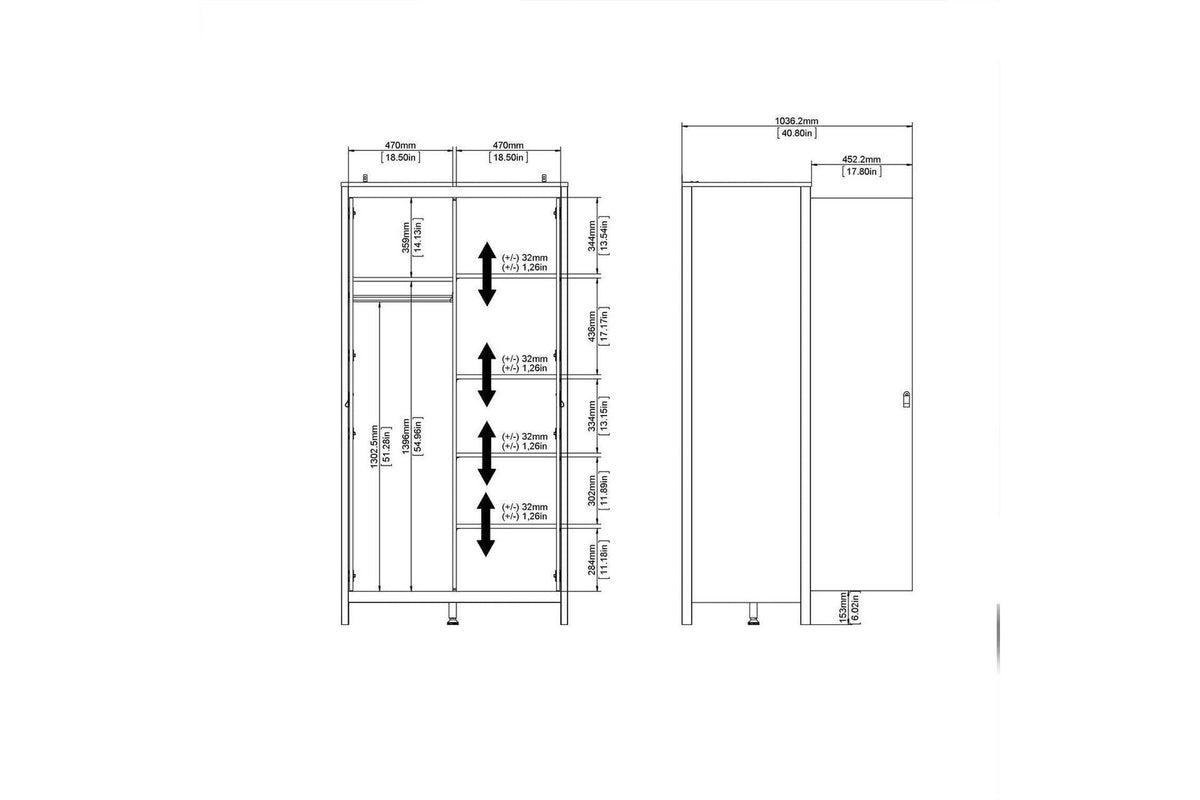 Madrid Wardrobe With 2 Doors In Matt Black
