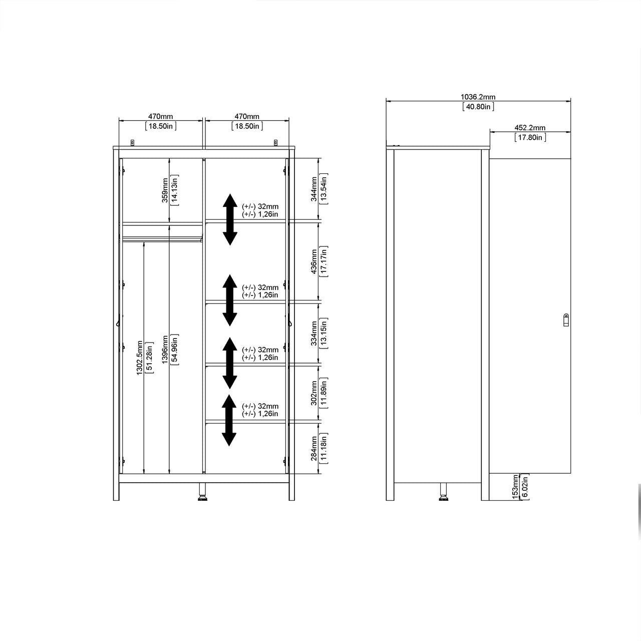 Madrid Wardrobe with 2 Doors in Matt Black