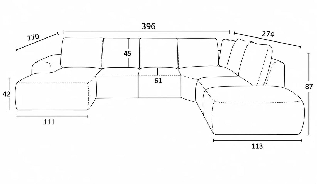 Dionizos U-Shape Corner Sofa dimensions