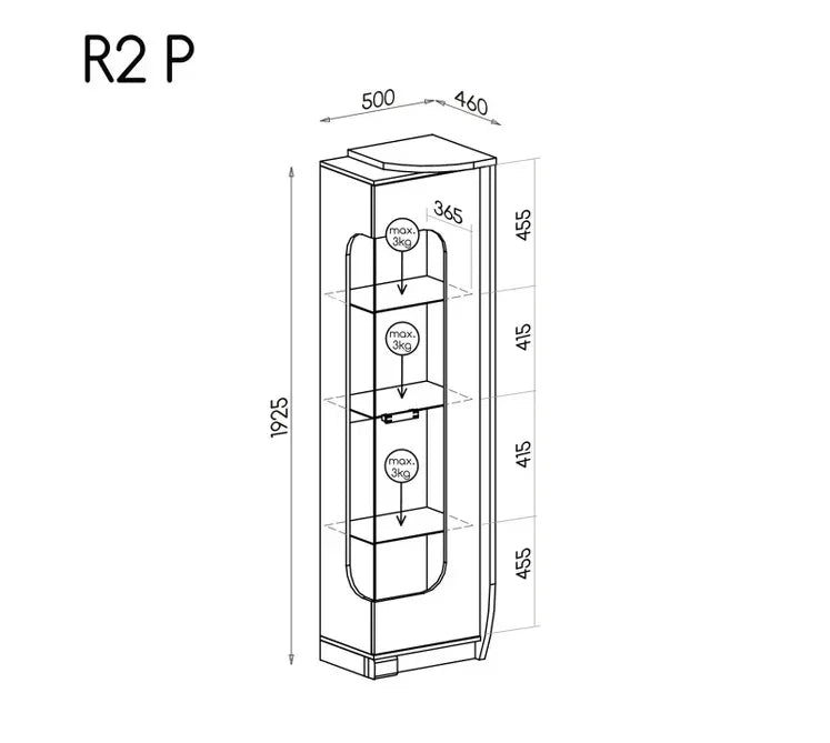 Romero R2 Display Cabinet Right dimensions