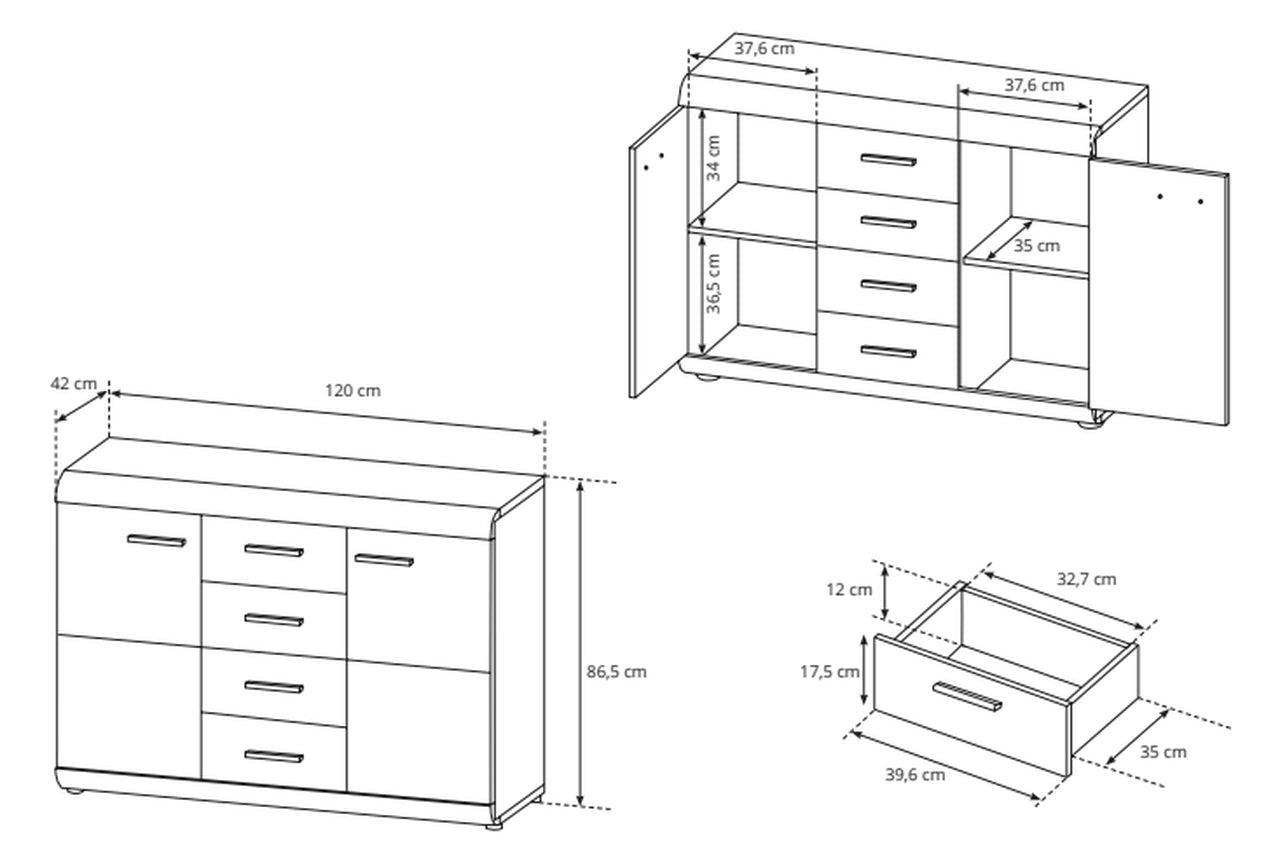 Elen Sideboard With Drawers 120