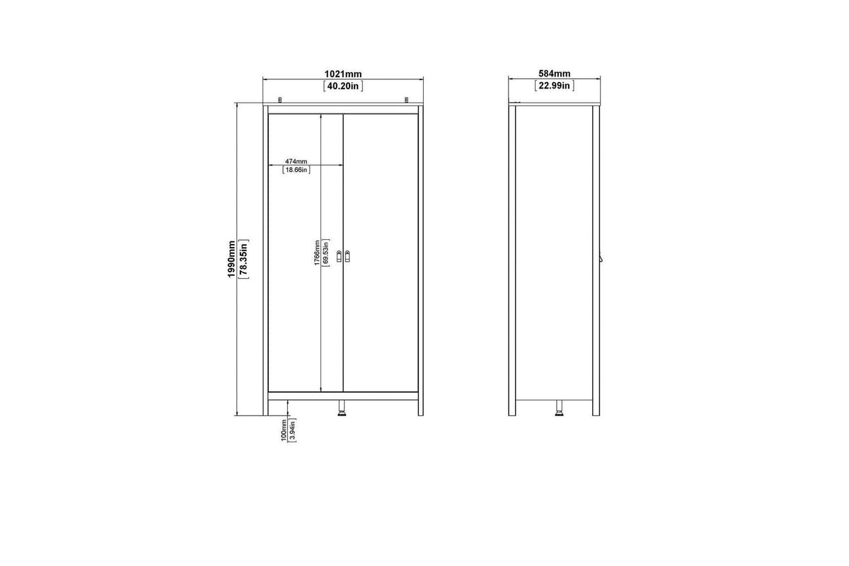 Madrid Wardrobe With 2 Doors In White