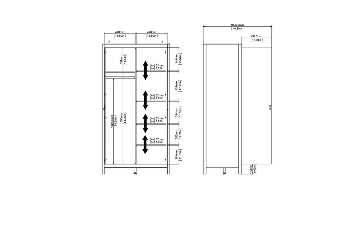 Madrid Wardrobe With 2 Doors In White