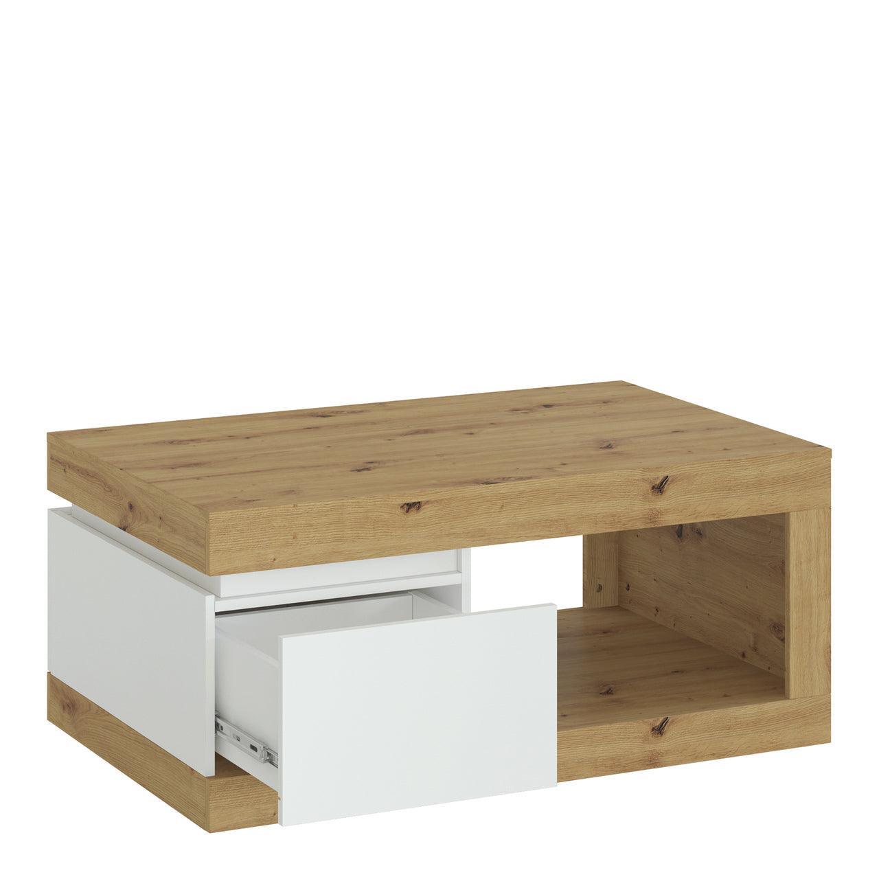 Luci 1 Drawer Coffee Table in White and Oak