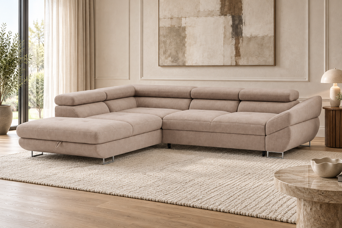 Fabio Corner Sofa Bed With Storage Kensington Mink