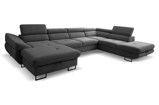 Sofa narożna Fabio w kształcie litery U z funkcją spania i schowkiem