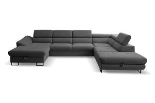 Sofa narożna Fabio w kształcie litery U z funkcją spania i schowkiem