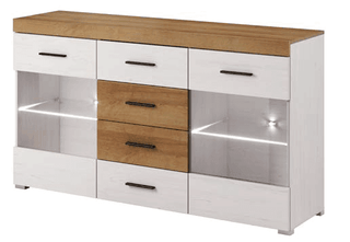 Falco Glass Sideboard Oak Riviera 150 Fast Delivery - Msofas LTD