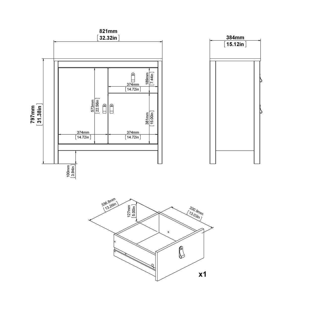 Madrid Sideboard 2 Doors + 1 Drawer in White