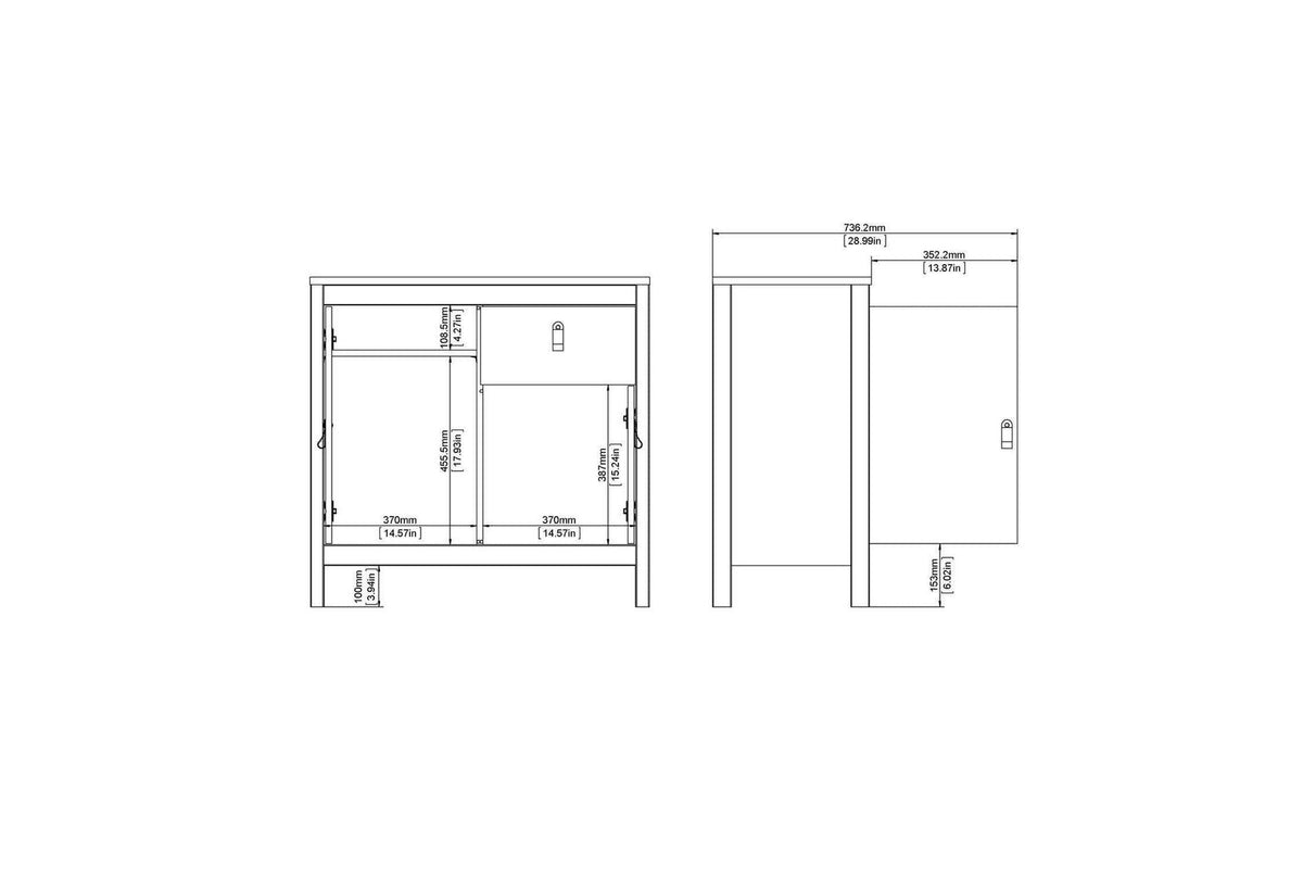 Madrid Sideboard 2 Doors + 1 Drawer In White